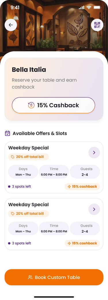 Dine-in booking on Forsafeed